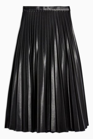Black Pleated PU Midi Skirt | Topshop