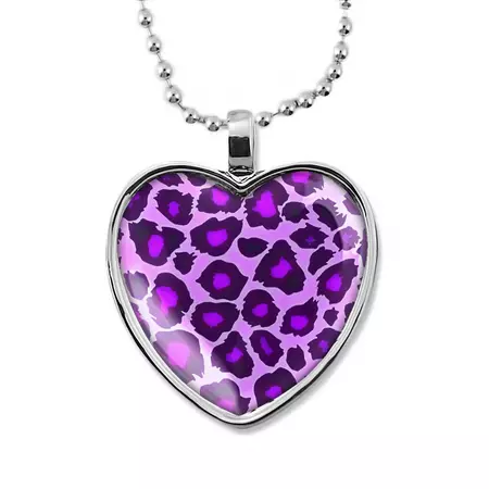 Shiny Silver Purple Leopard Animal Print Glass Heart Pendant - Etsy Australia