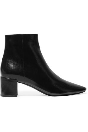 SAINT LAURENT | Lou crinkled glossed-leather ankle boots | NET-A-PORTER.COM