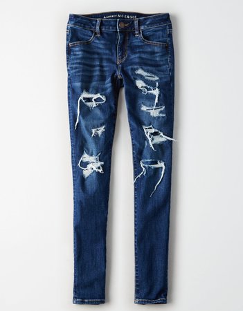 AE Ne(X)t Level Jegging, Indigo Shadow Destroy | American Eagle Outfitters