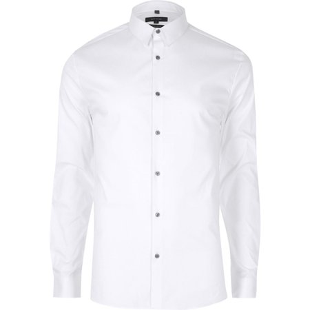 White poplin long sleeve muscle fit shirt - Long Sleeve Shirts - Shirts - men