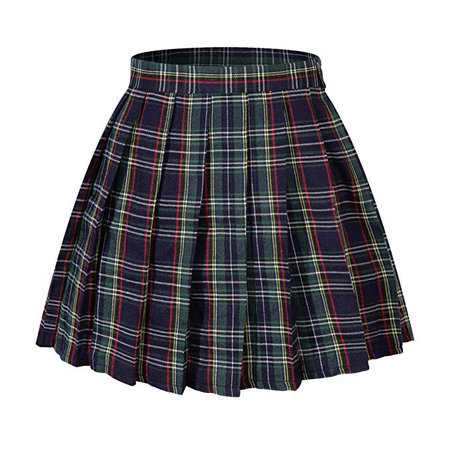 High Waisted Pleated Skirt - Green Mied Yellow