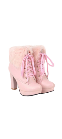 GothBB | Pink Fluffy Lace-up High Heel Boots