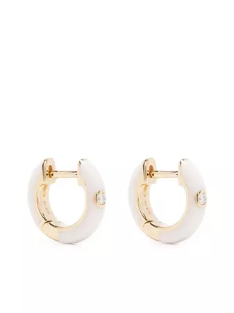 Ef Collection 14kt Yellow Gold Enamel Diamond Huggie Hoop Earrings