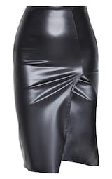 Black Faux Leather Extreme Split Midi Skirt | PrettyLittleThing USA