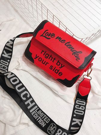 Slogan Print Flap Crossbody Bag | ROMWE