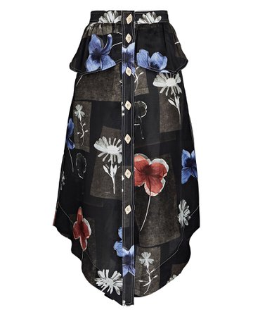 GANNI's Floral Linen-Silk Midi Skirt | INTERMIX®