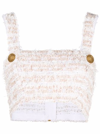 Shop Balmain lurex tweed cropped strap top with Express Delivery - FARFETCH