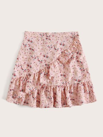 Ditsy Floral Ruffle Hem Skirt | ROMWE