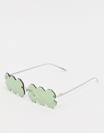 ASOS DESIGN dollar sign rhinestone embellished fashion glasses in green | ASOS