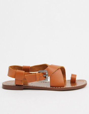 Pull&Bear flat leather sandal in tan | ASOS