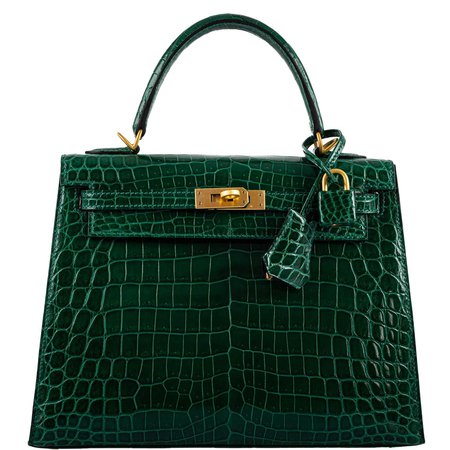 Hermes, Kelly 25 Bag HSS Sellier Emerald Nilo Crocodile & Cassis Brushed Gold Hardware