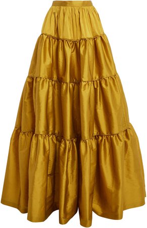 Costarellos Sybil Tiered Taffeta Floor-Length Skirt