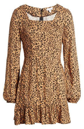 Love, Fire Leopard Print Long Sleeve Minidress | Nordstrom