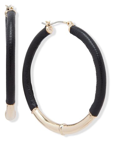 Lauren Ralph Lauren Gold-Tone Medium Leather Hoop Earrings, 2" & Reviews - Earrings - Jewelry & Watches - Macy's
