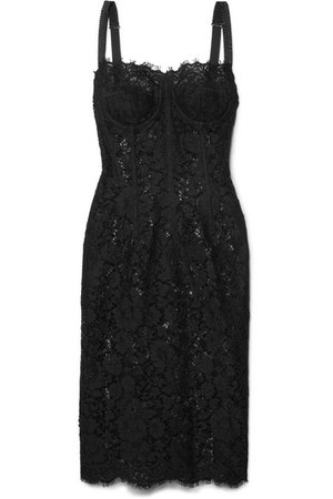 Dolce & Gabbana | Satin-trimmed corded lace and tulle midi dress | NET-A-PORTER.COM