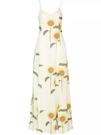 Bernadette sunflower-print Linen Maxi Dress - Farfetch