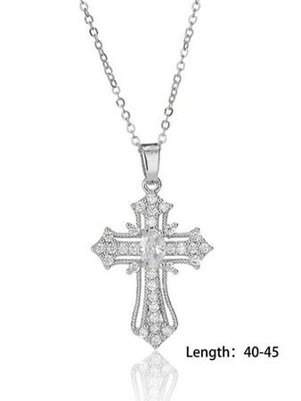 1pc Glamorous Cubic Zirconia Decor Cross Pendant Necklace For Women For Party | SHEIN USA