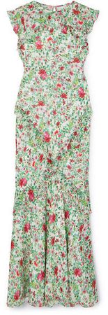 Tamara Ruffled Floral-print Silk-georgette Maxi Dress - Green