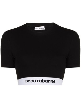 Shop Paco Rabanne logo-hem cropped T-shirt with Express Delivery - FARFETCH