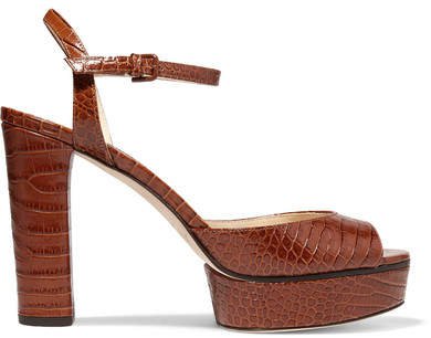 Peachy 105 Croc-effect Leather Platform Sandals - Tan