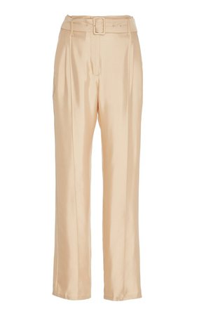 neutral belted silk pants