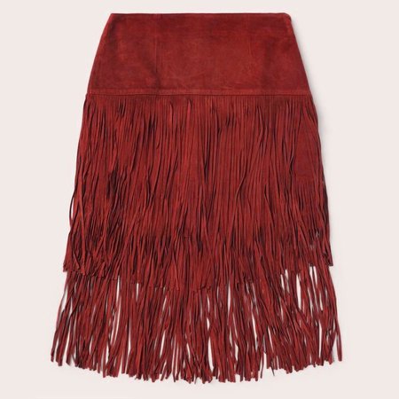 SUEDE FRINGED SKIRT (Red)