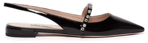 Crystal Embellished Patent Leather Flats - Womens - Black