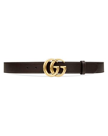 Gucci Leather Belt With Double G Buckle in Dark Brown