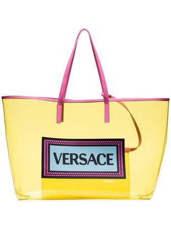 Versace Yellow Logo PVC Tote Bag - Farfetch