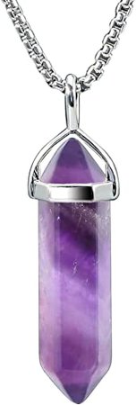 Amazon.com: BEADNOVA Amethyst Necklace Gemstone Crystal Necklace for Women Healing Stone pendant Jewelry for Men Pendulum Divination Purple Crystal Hexagonal pendant (18 Inches Stainless Steel Chain): Jewelry