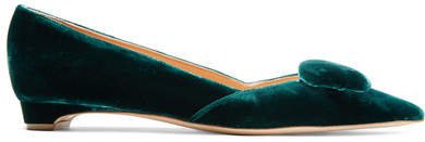 Aga Velvet Point-toe Flats - Emerald
