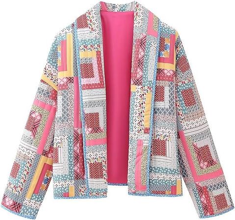 Amazon.com: UAURORAO Women Floral Quilted Jacket Open Front Cropped Puffer Jacket Vintage Lightweight Padded Coat Ethnic Cardigan Outwear : Clothing, Shoes & Jewelry
