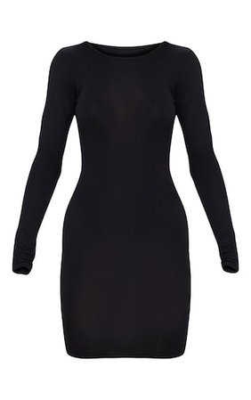Basic Black Jersey Long Sleeve Bodycon Dress | PrettyLittleThing USA
