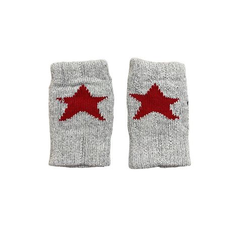Gray and Red Star Fingerless Gloves