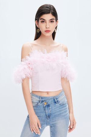 Pink Feather Denim Top – MISS SIXTY