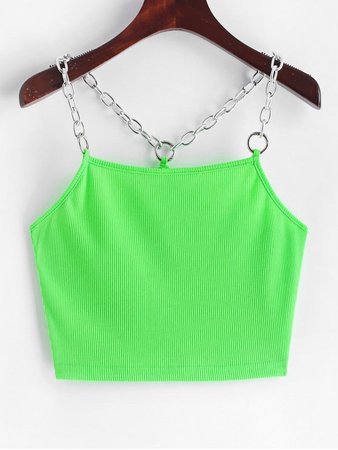 [20% OFF] [HOT] 2019 Ribbed Chain Straps Crop Tank Top In GREEN | ZAFUL