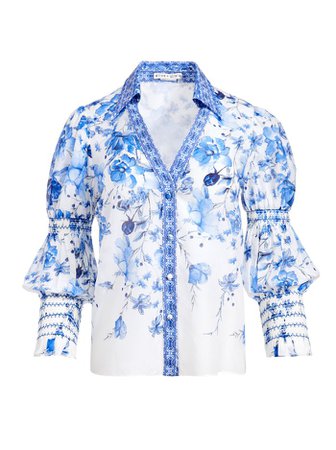 COSIMA FLORAL BUTTON FRONT BLOUSE | Alice and Olivia