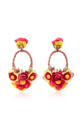 Multi Flower Embellished Earrings by Ranjana Khan | Moda Operandi