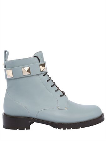 For Women Valentino Light Blue Leather Boots 30Mm Lock Combat Change Women