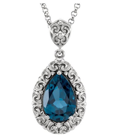 Filigree Pear-Shaped London Blue Topaz Necklace