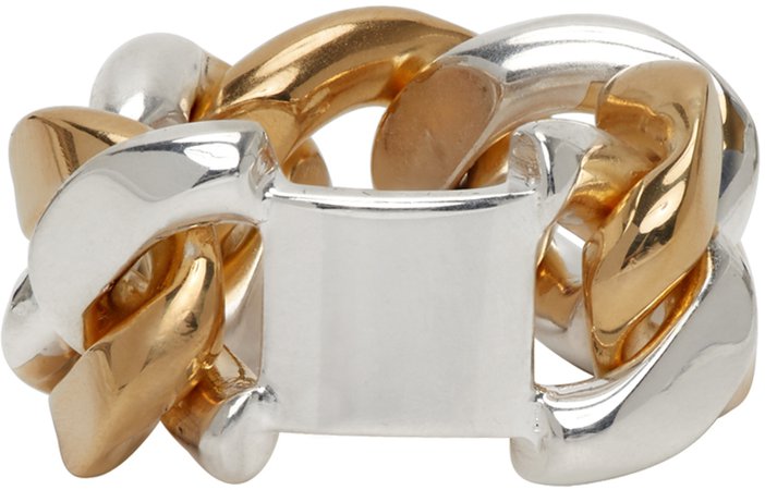 Bottega Veneta: Silver & Gold Chain Ring | SSENSE