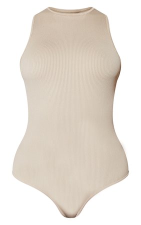Stone Structured Contour Racer Neck Ribbed Bodysuit