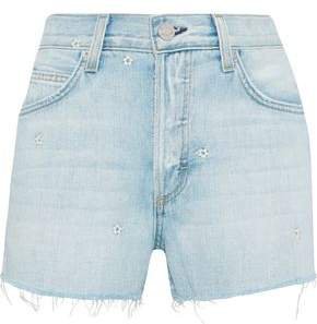 Babe Embroidered Frayed Denim Shorts