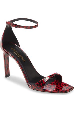 Saint Laurent Bea Leopard Print Ankle Strap Sandal (Women) | Nordstrom