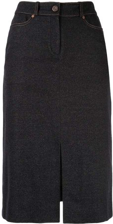 Pre-Owned logo patch midi skirt