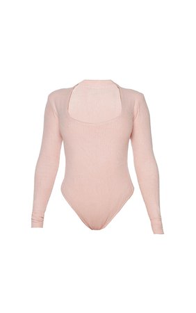 Shape Pink Rib Long Sleeve Square Neck Bodysuit | PrettyLittleThing USA