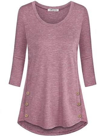 SeSe Code Womens 3/4 Sleeves Round Neck Button Side Tunic Tops Loose Fitting Shirt at Amazon Women’s Clothing store