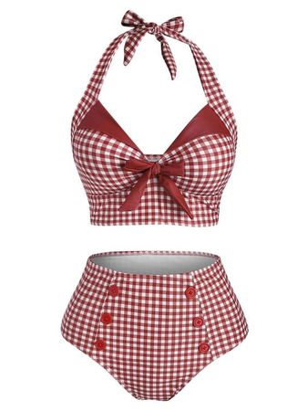 red 1950s gingham swimsuit