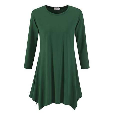 Topdress Women's Swing Tunic Tops 3/4 Sleeve Loose T-Shirt Dress at Amazon Women’s Clothing store